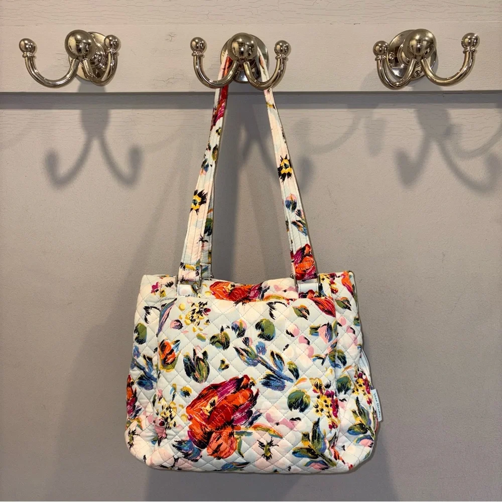 Vera Bradley Sea Air Floral Triple Compartment Large Shoulder Bag